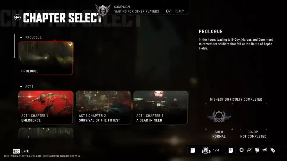 Custom uploaded: Gears of War E-Day Bravo Squad chapter select screen.webp