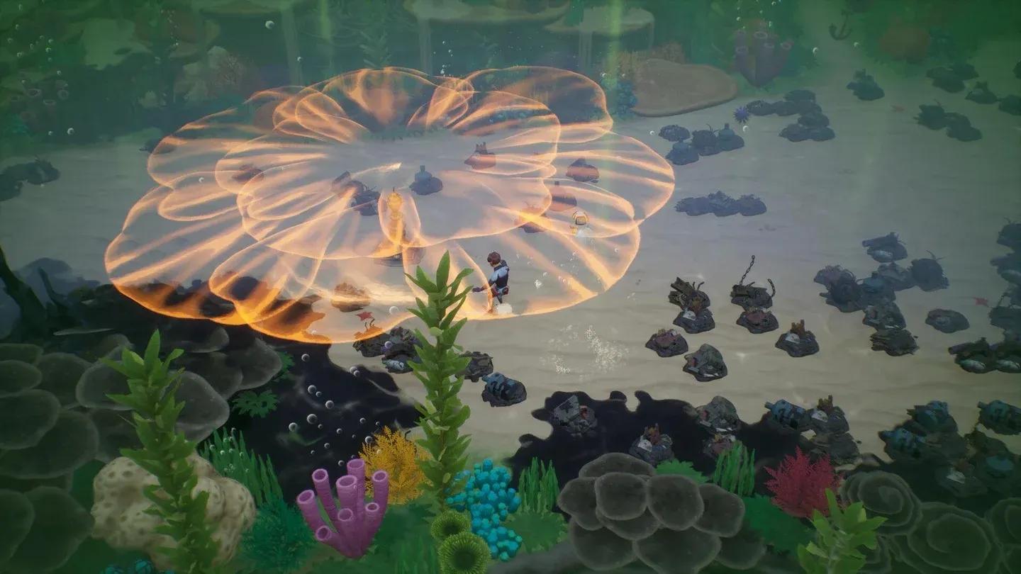 Farming and exploration gameplay in Coral Island