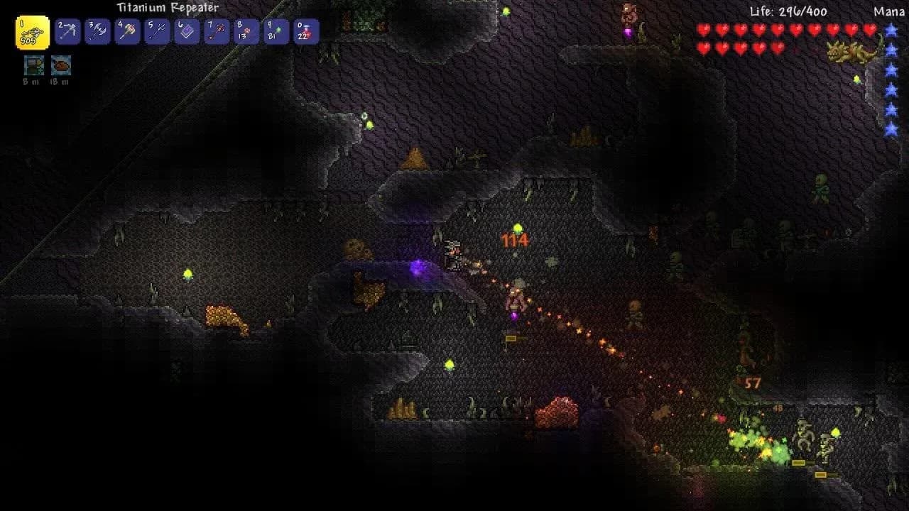 Pixel art exploration and building in Terraria