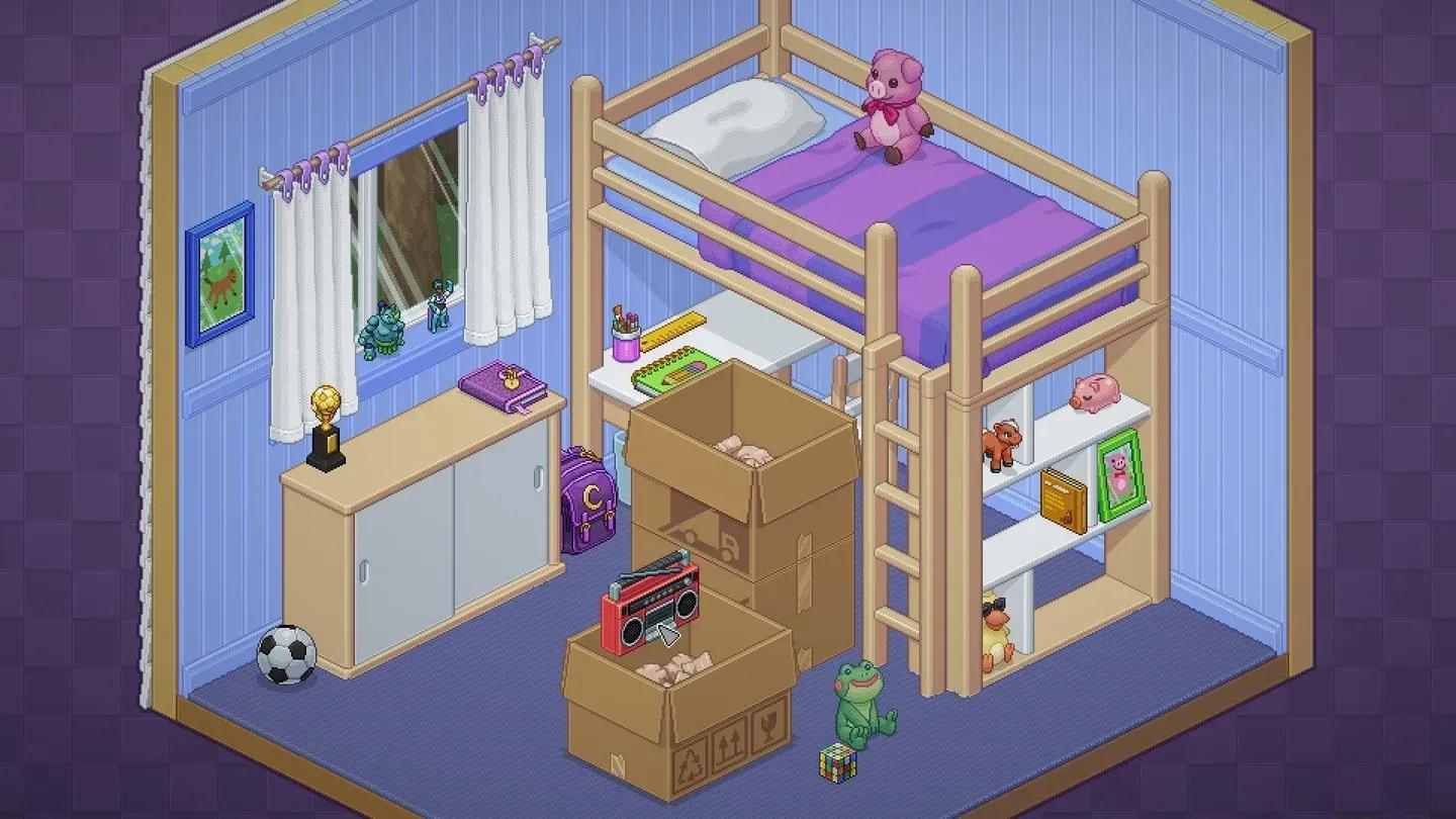 Huishoudelijke voorwerpen ingericht in een kamer in Unpacking