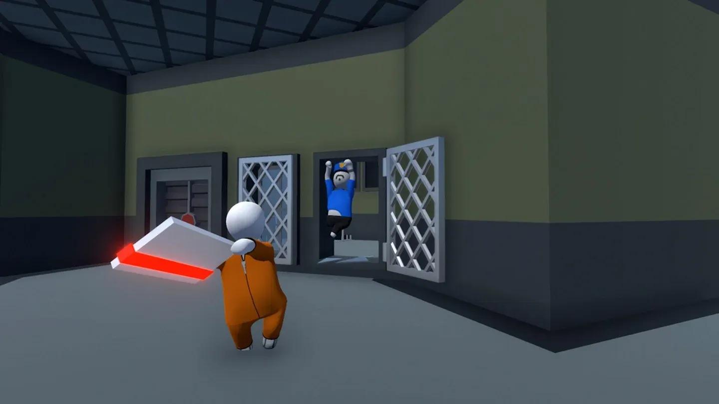 A character solving a physics puzzle in Human Fall Flat