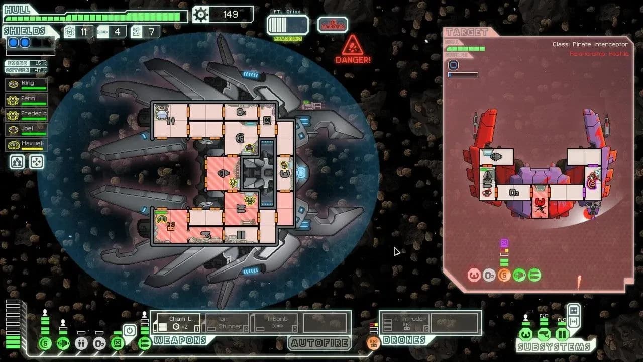 A spaceship and crew management interface in FTL