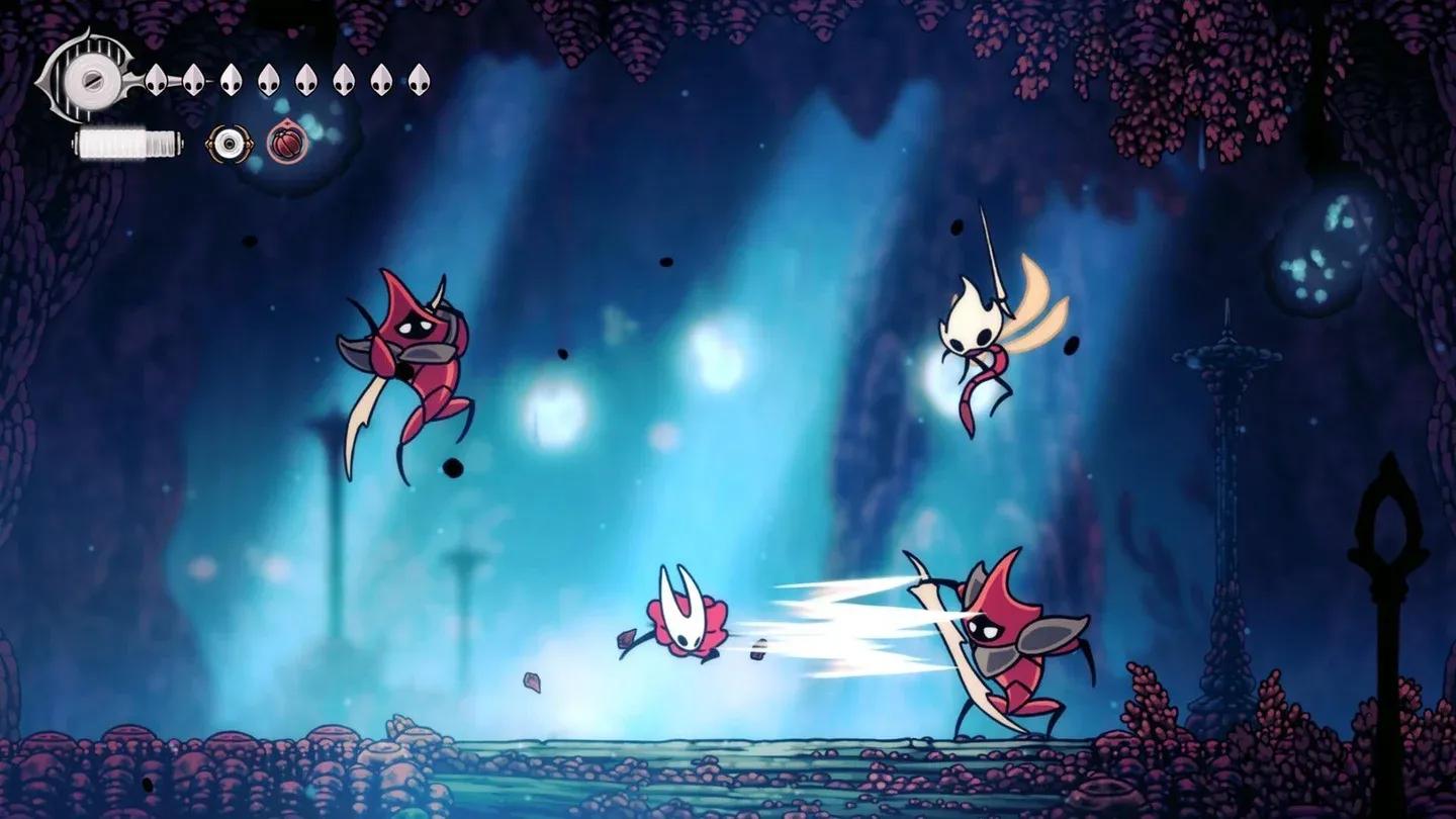 Hornet fighting enemies in Hollow Knight Silksong