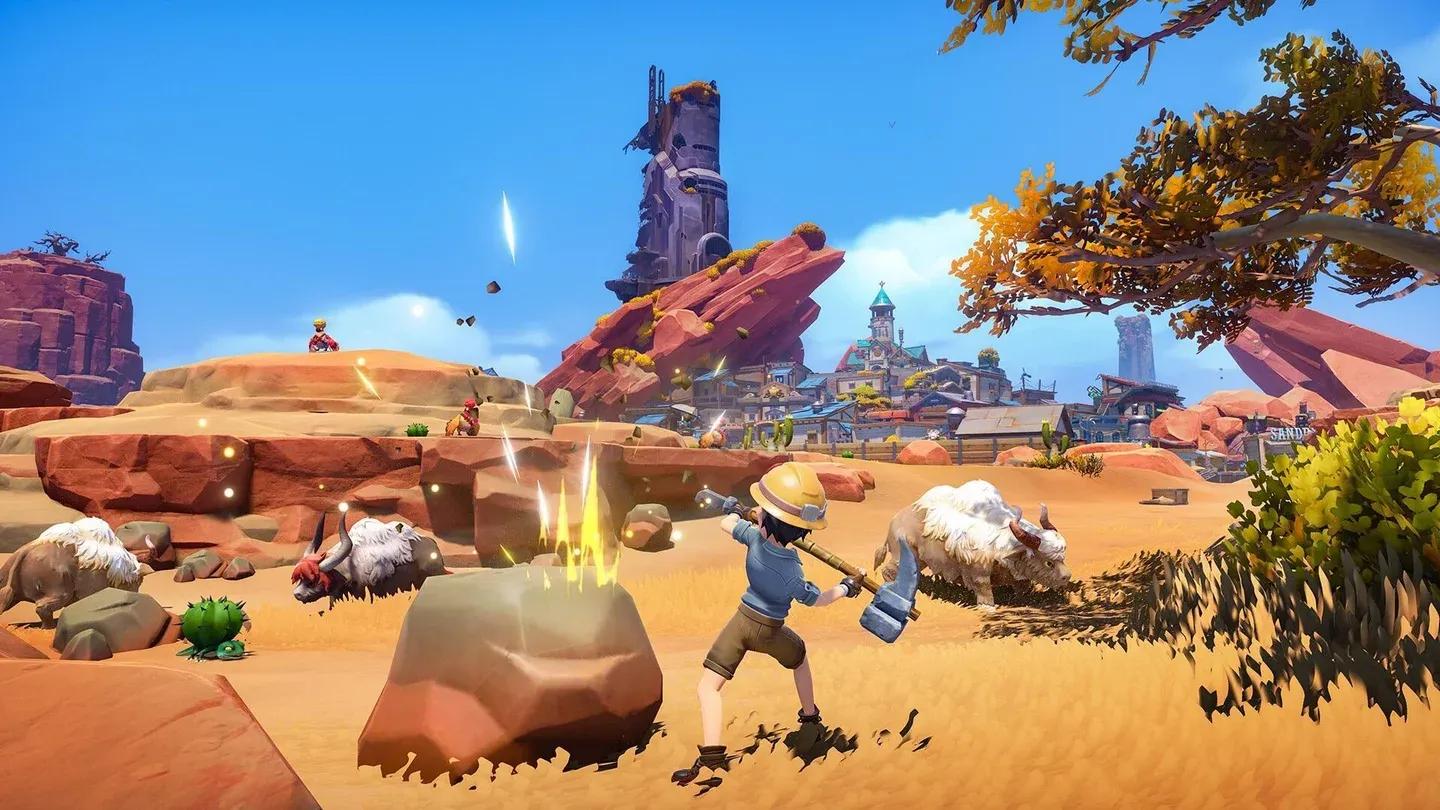 A desert town scene in My Time at Sandrock