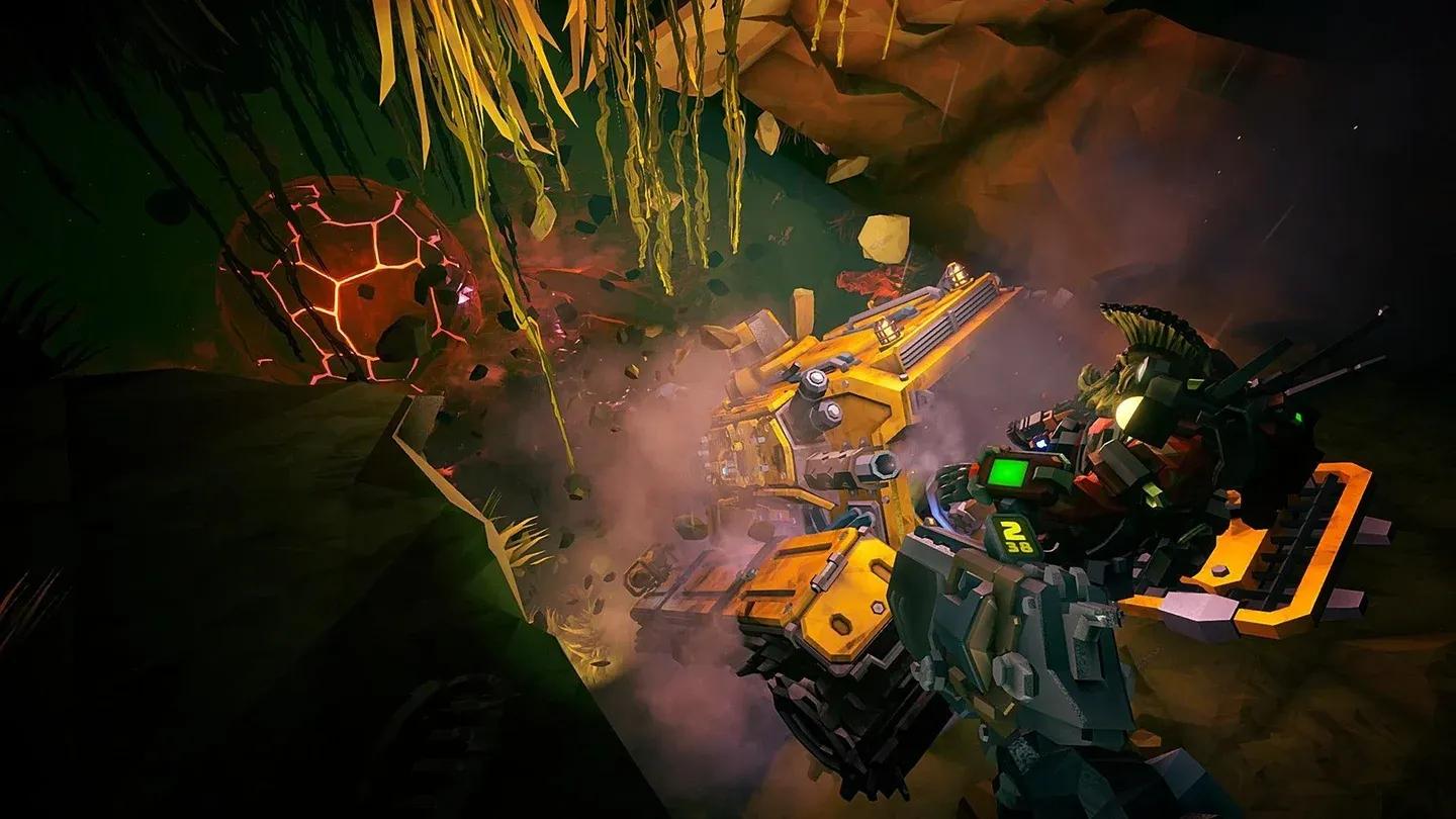 Dwarves fighting in underground caves in Deep Rock Galactic