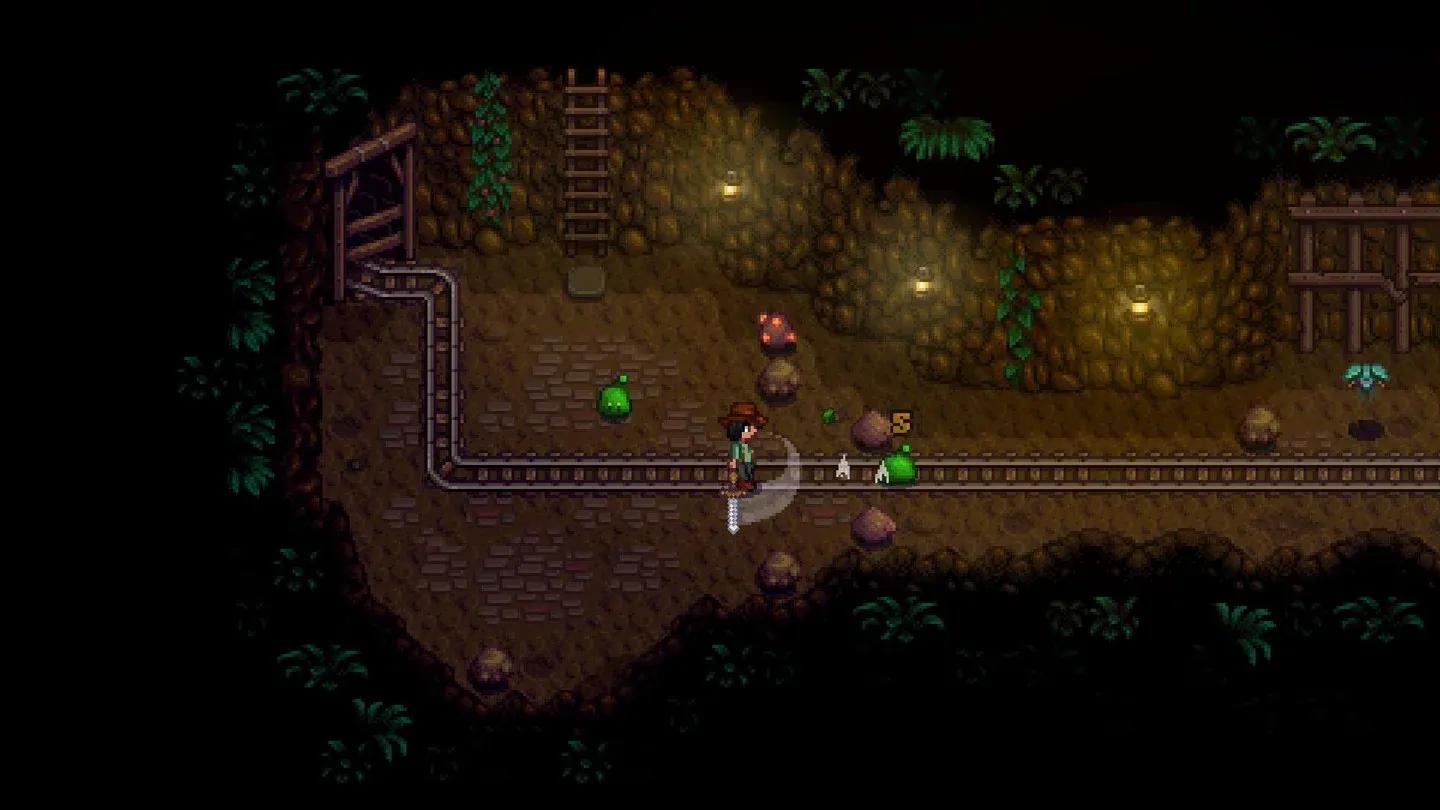 Pixel art farm and village gameplay in Stardew Valley