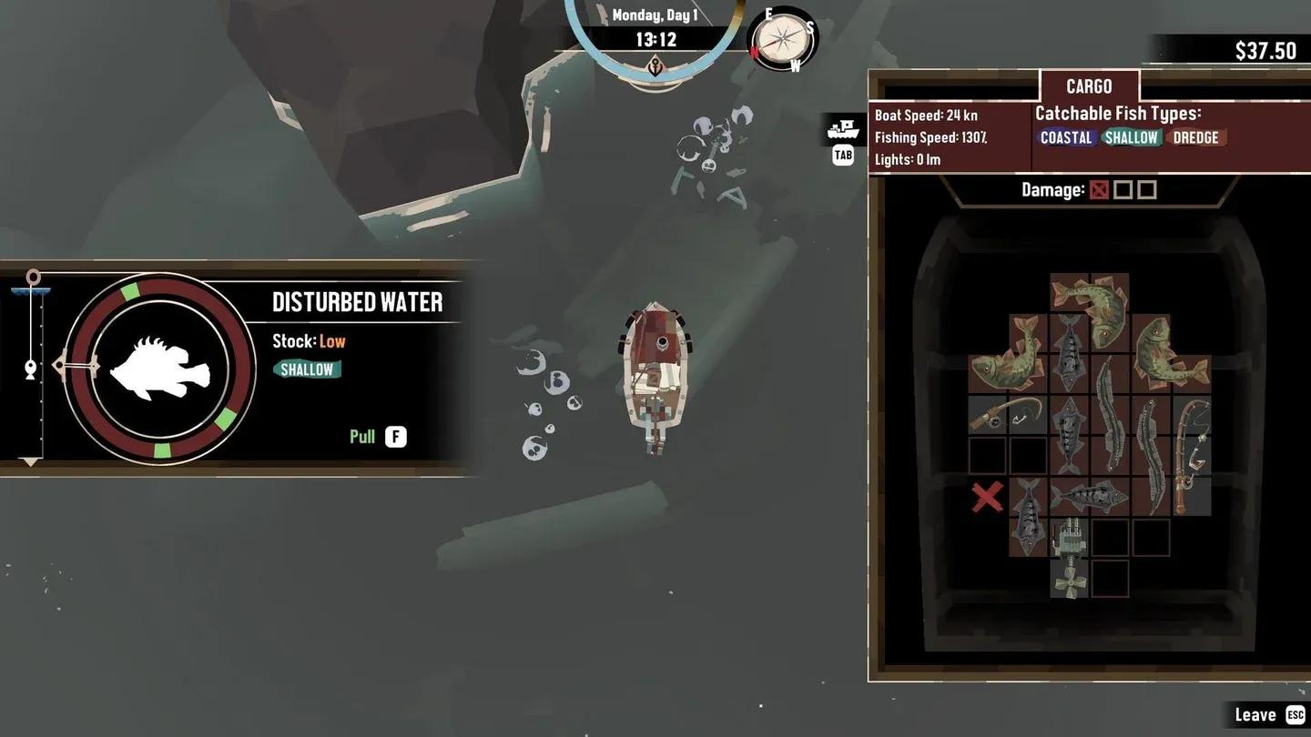 A boat and fishing interface in DREDGE
