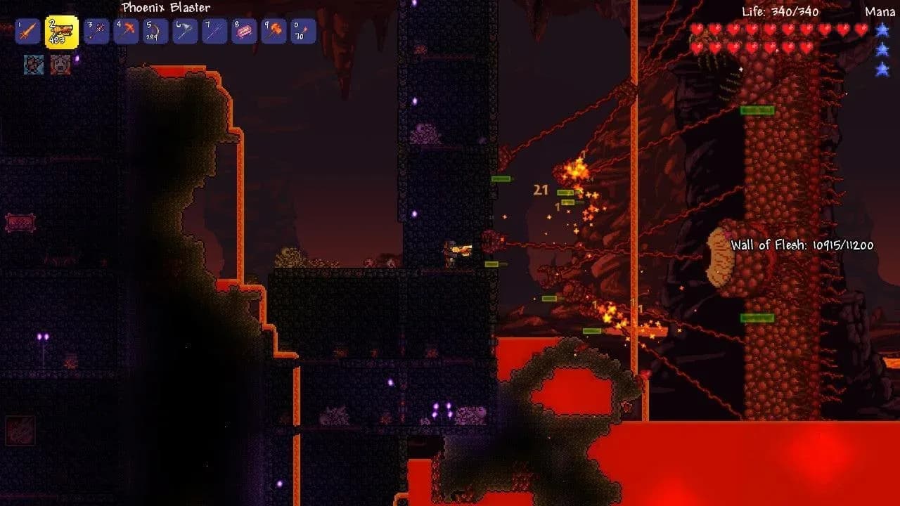 Pixel art exploration and building in Terraria