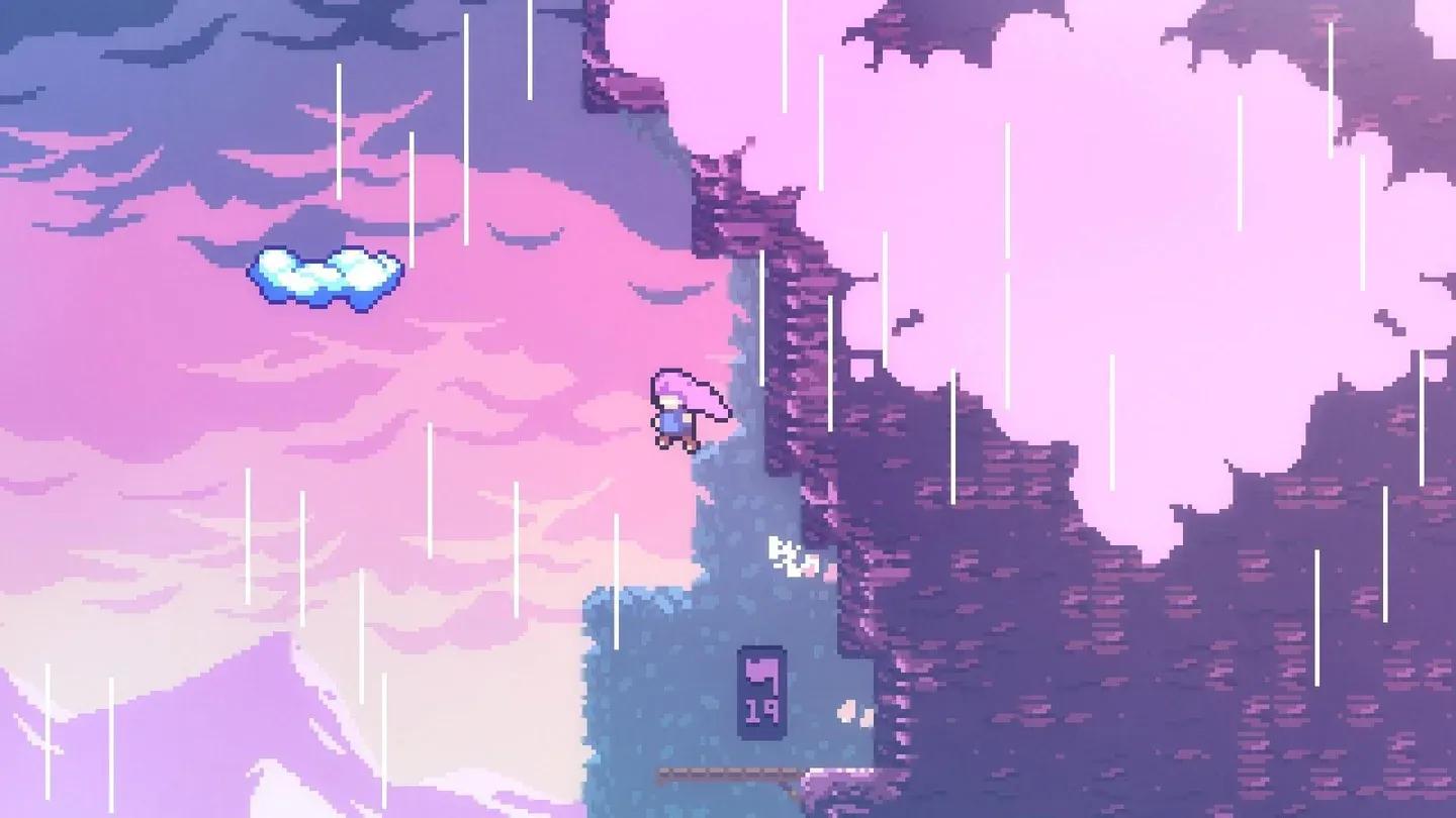 Madeline climbing through a mountain level in Celeste