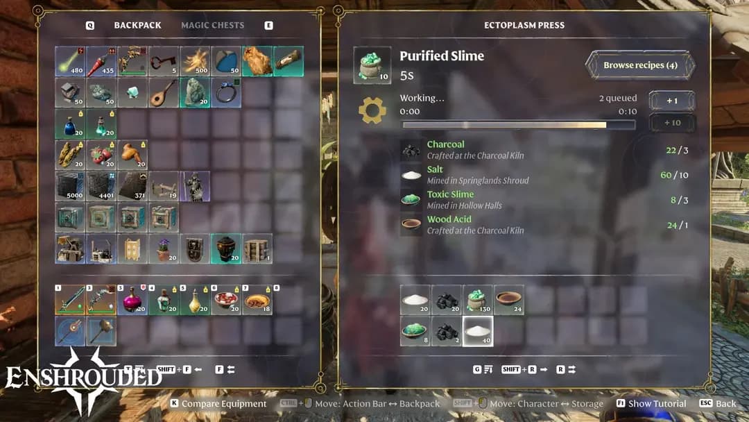 Captura de pantalla del juego de la construcción de la base del jugador en Enshrouded