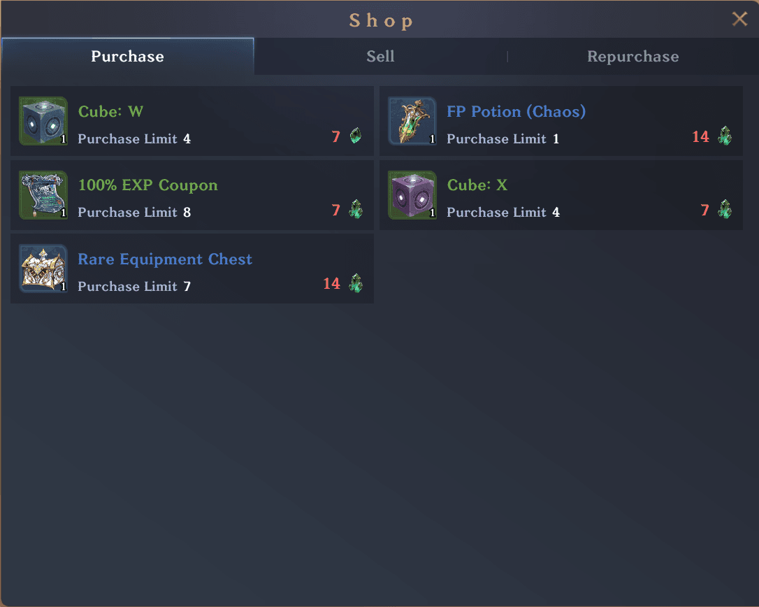 gran saga unlimited endgame guide shop.png