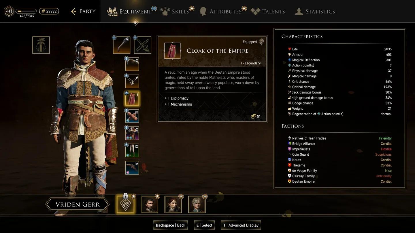 Starting stat selection screen