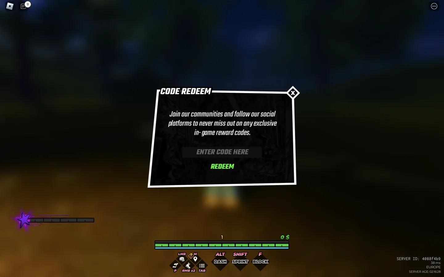 Redeem Code in pause menu