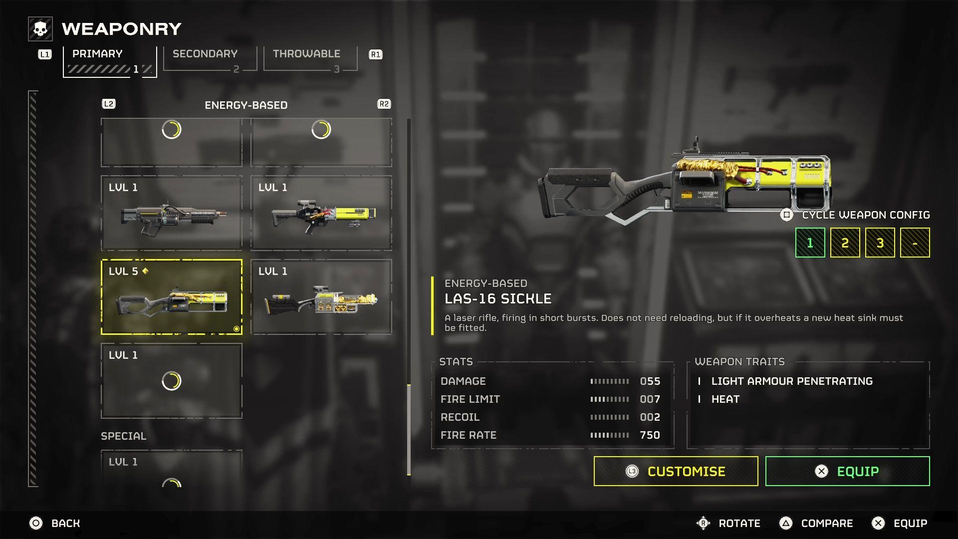 Weapon customization screen