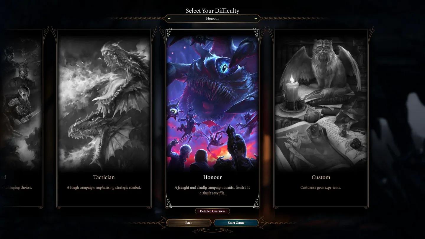 Honor Mode selection screen