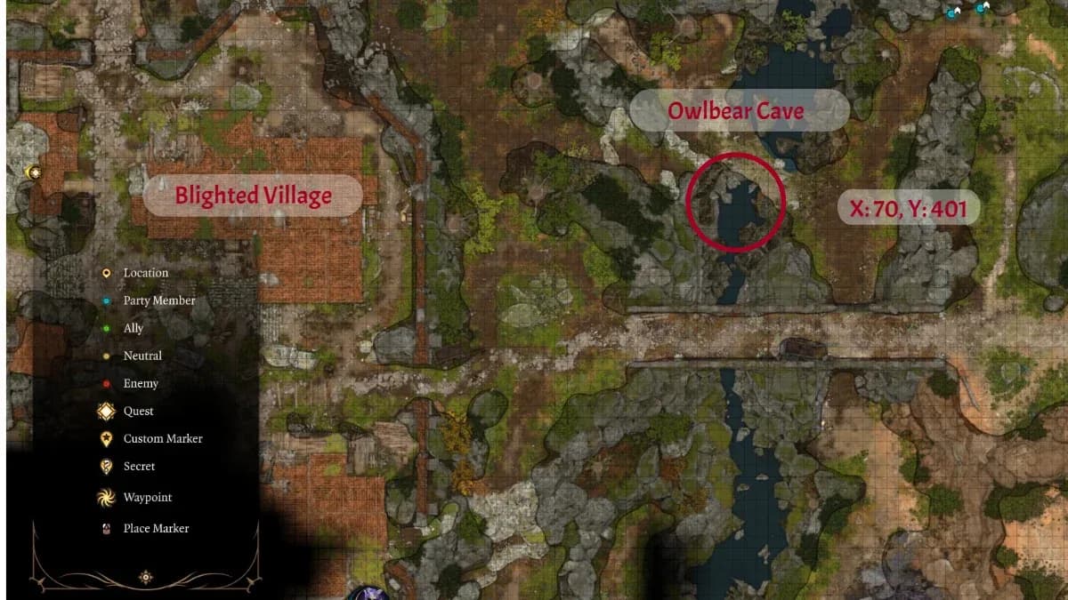 Owlbear cave entrance location