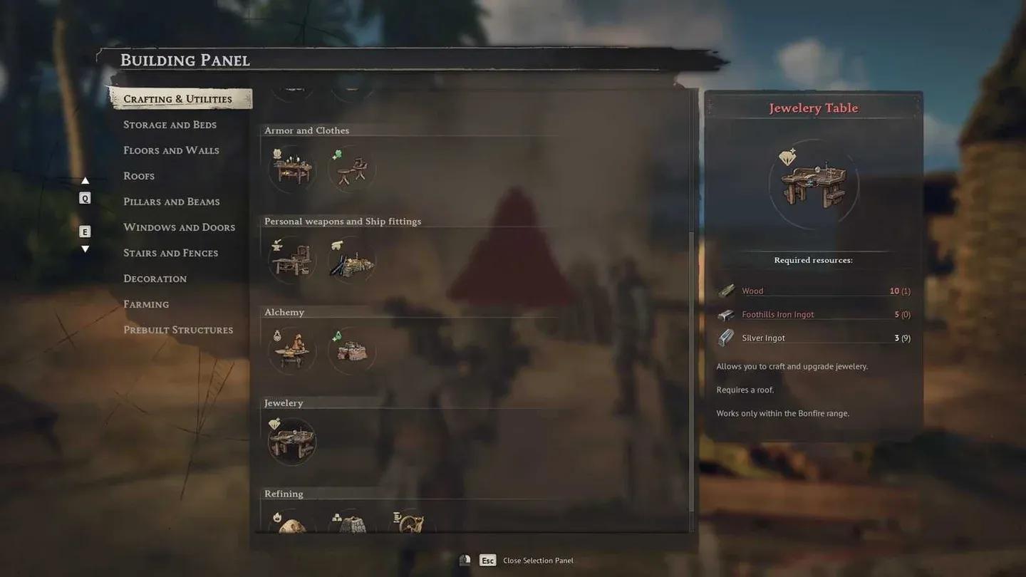 Jewelry Table crafting menu