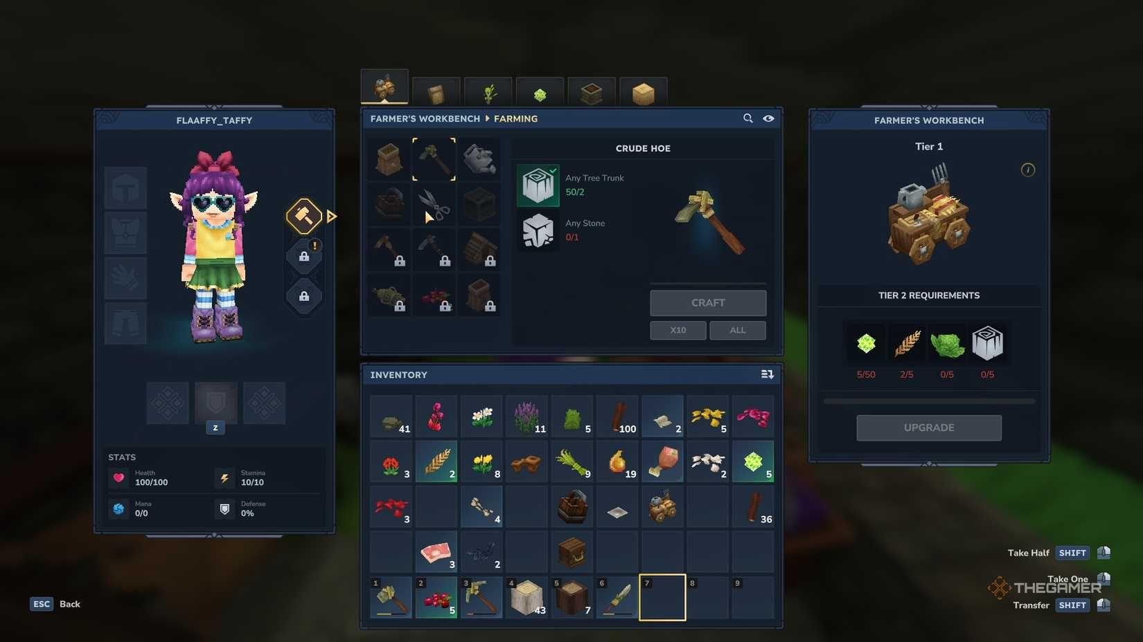 Farmer workbench upgrade screen