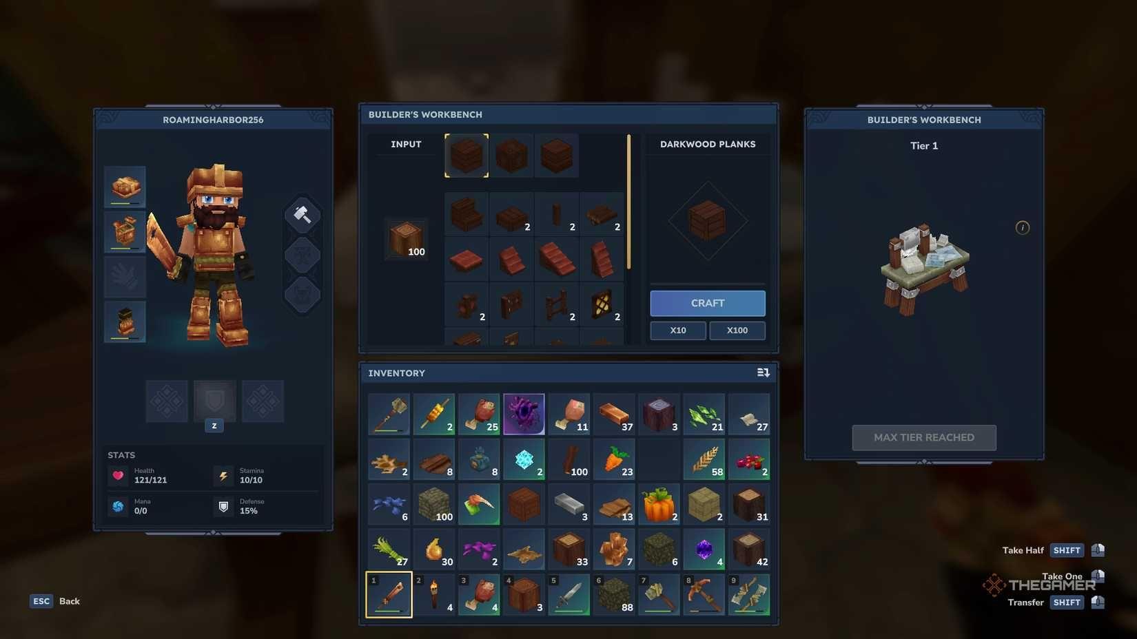 Builder's Bench crafting menu