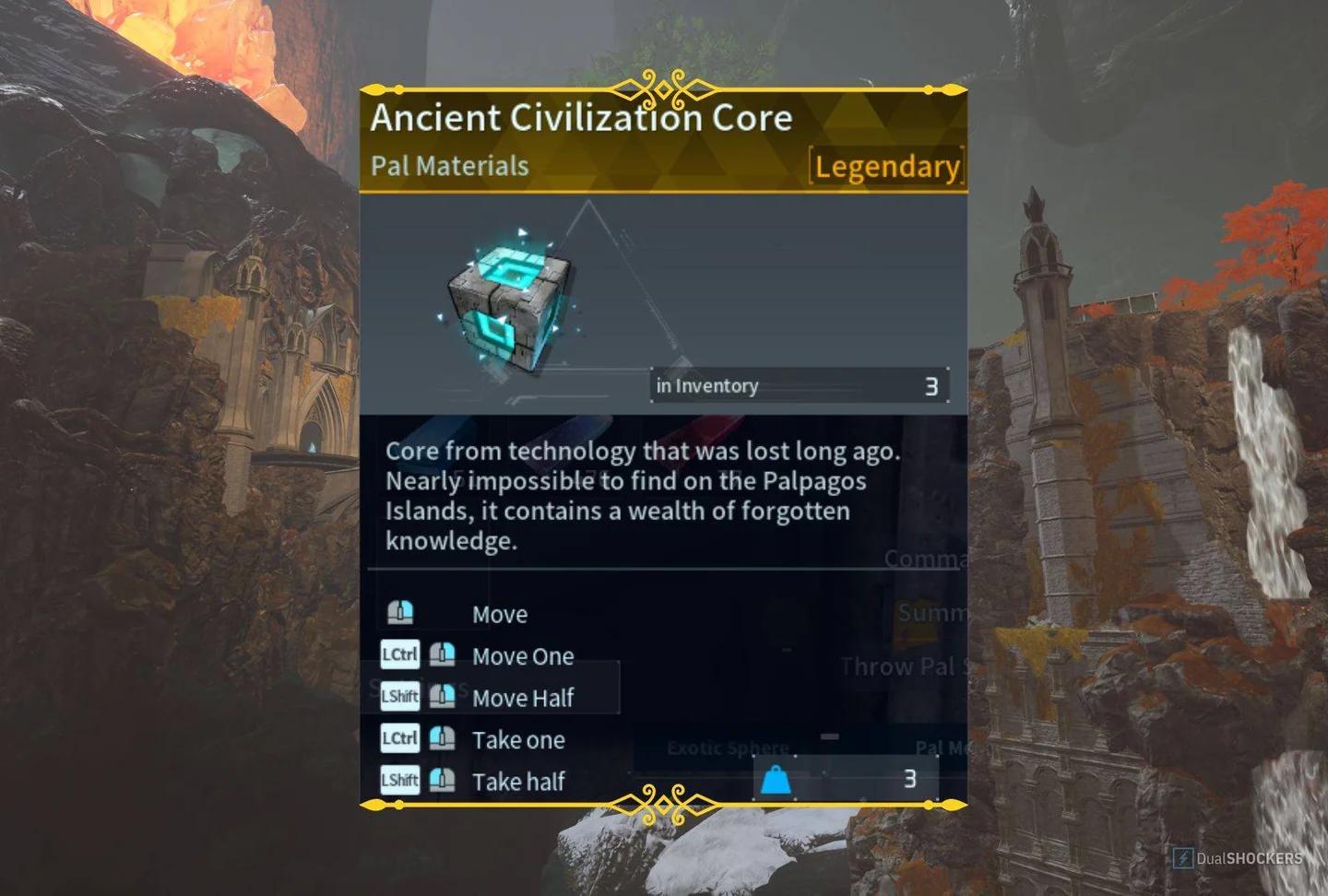 Tooltip do item Ancient Civilization Core no inventário de Palworld