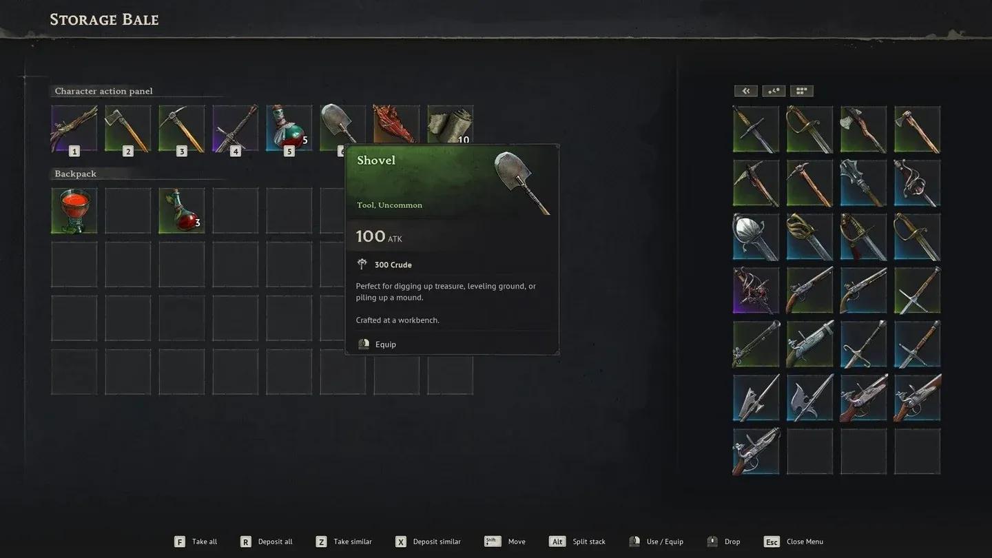 Shovel recipe at workbench