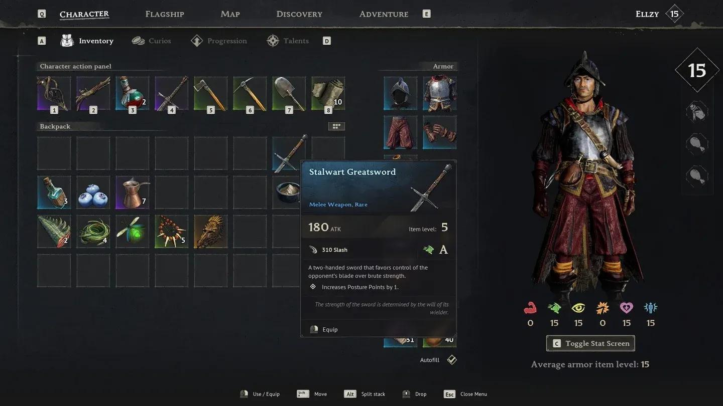 Stalwart Greatsword item stats