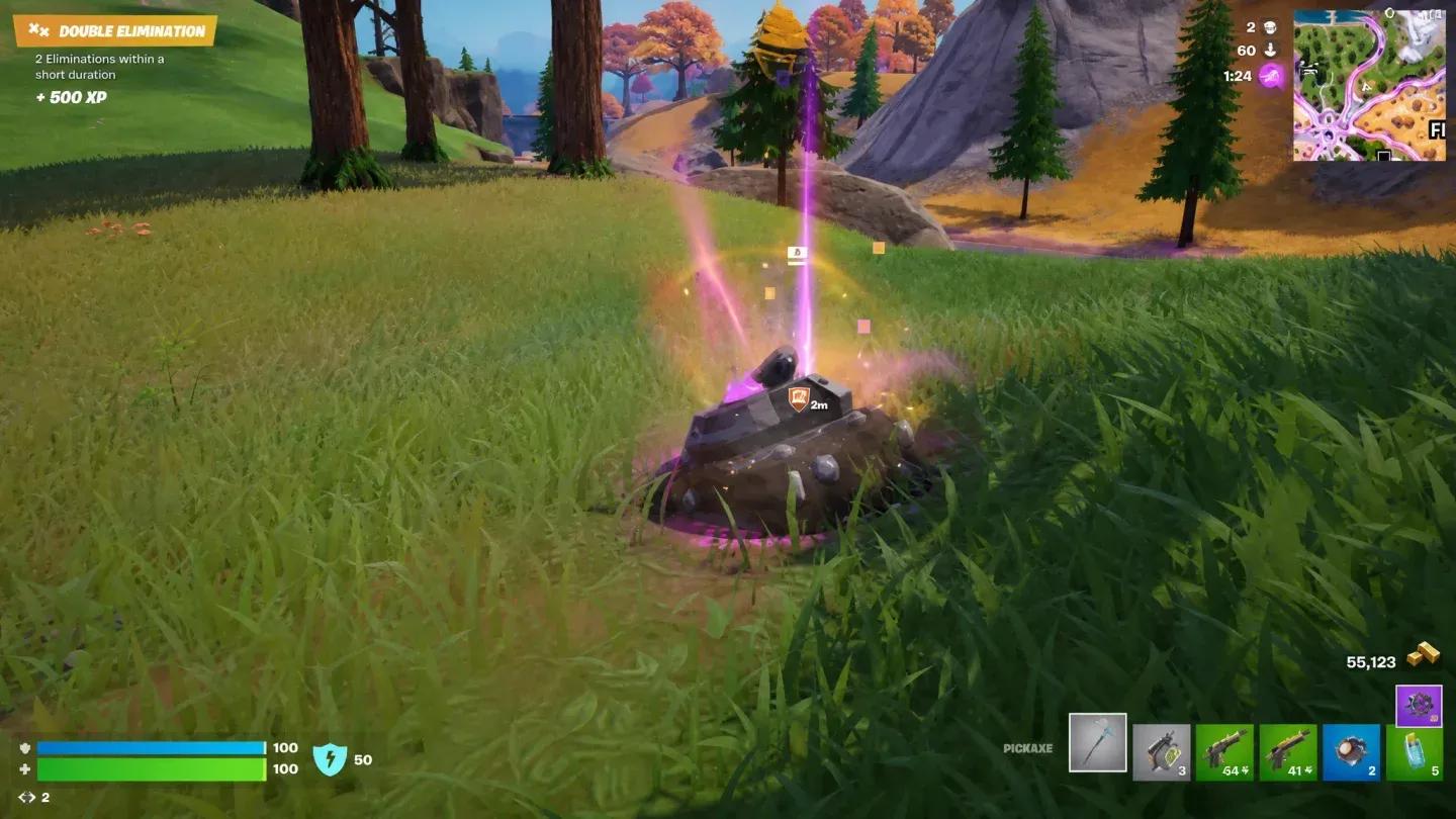 Digging up the marked chest