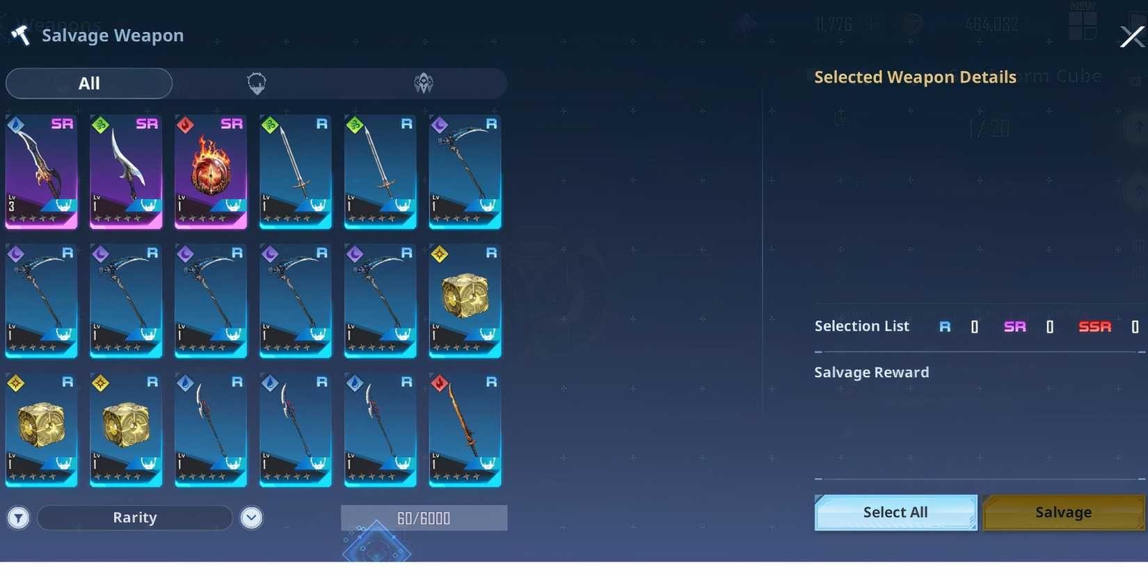Equipment optimization menu