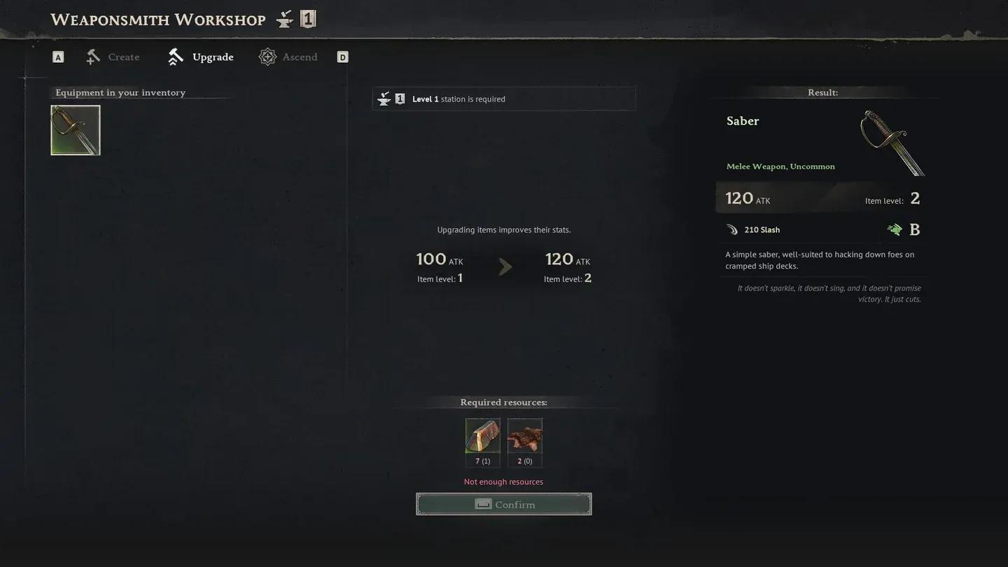 Weaponsmith Workshop upgrade tab
