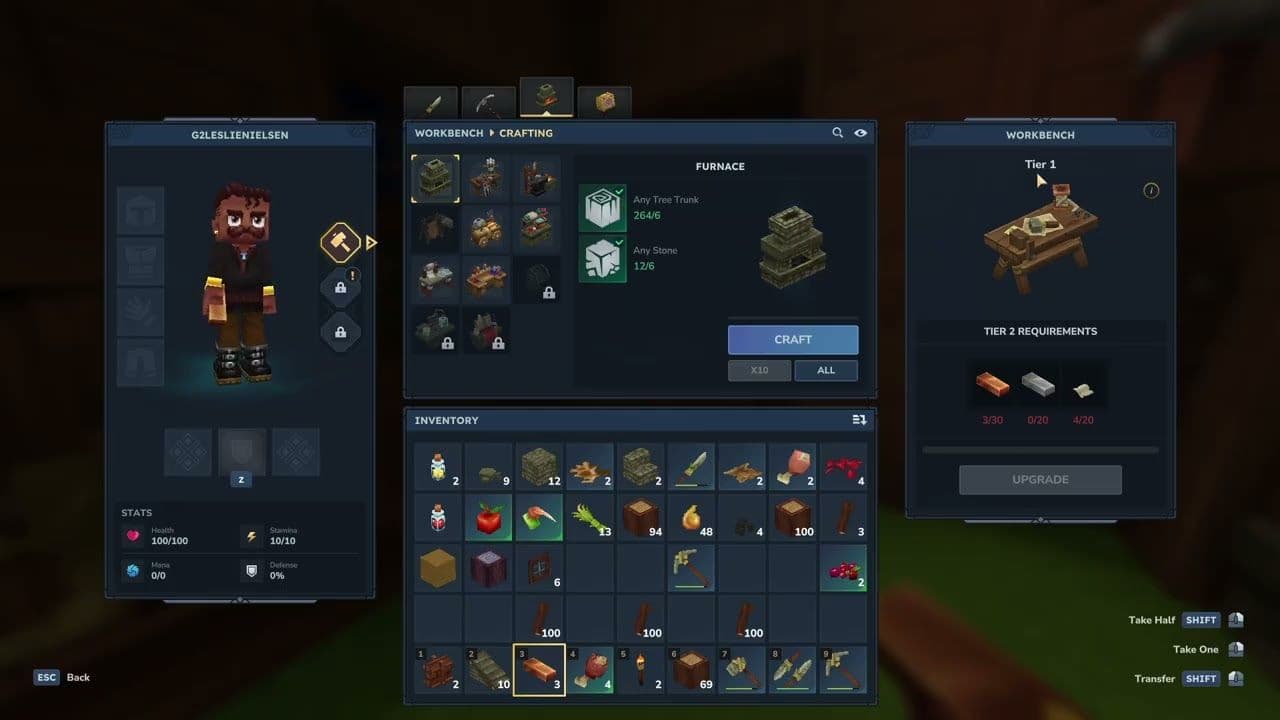 Workbench tier upgrade menu