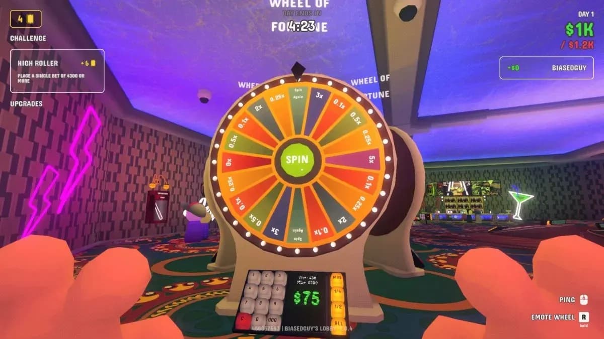 Casino game select screen