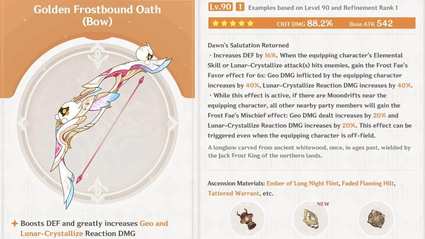 Golden Frostbound Oath weapon stats