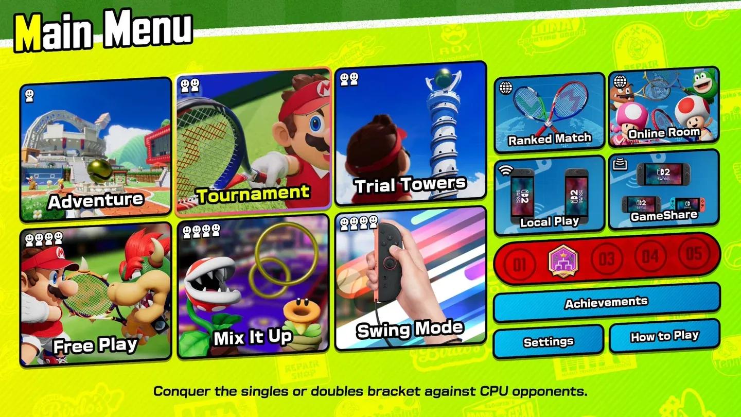 Tournament cup select screen