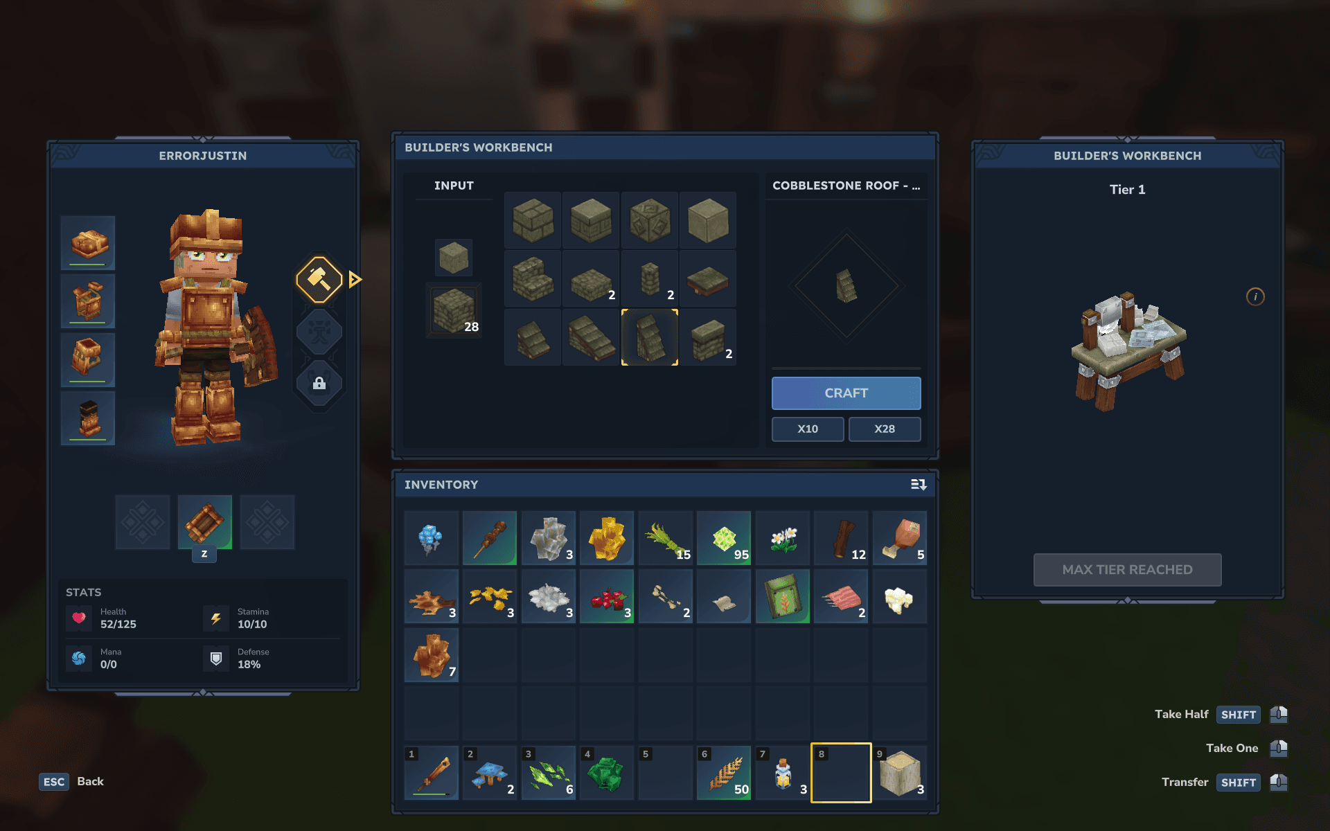 Combat gear loadout screen