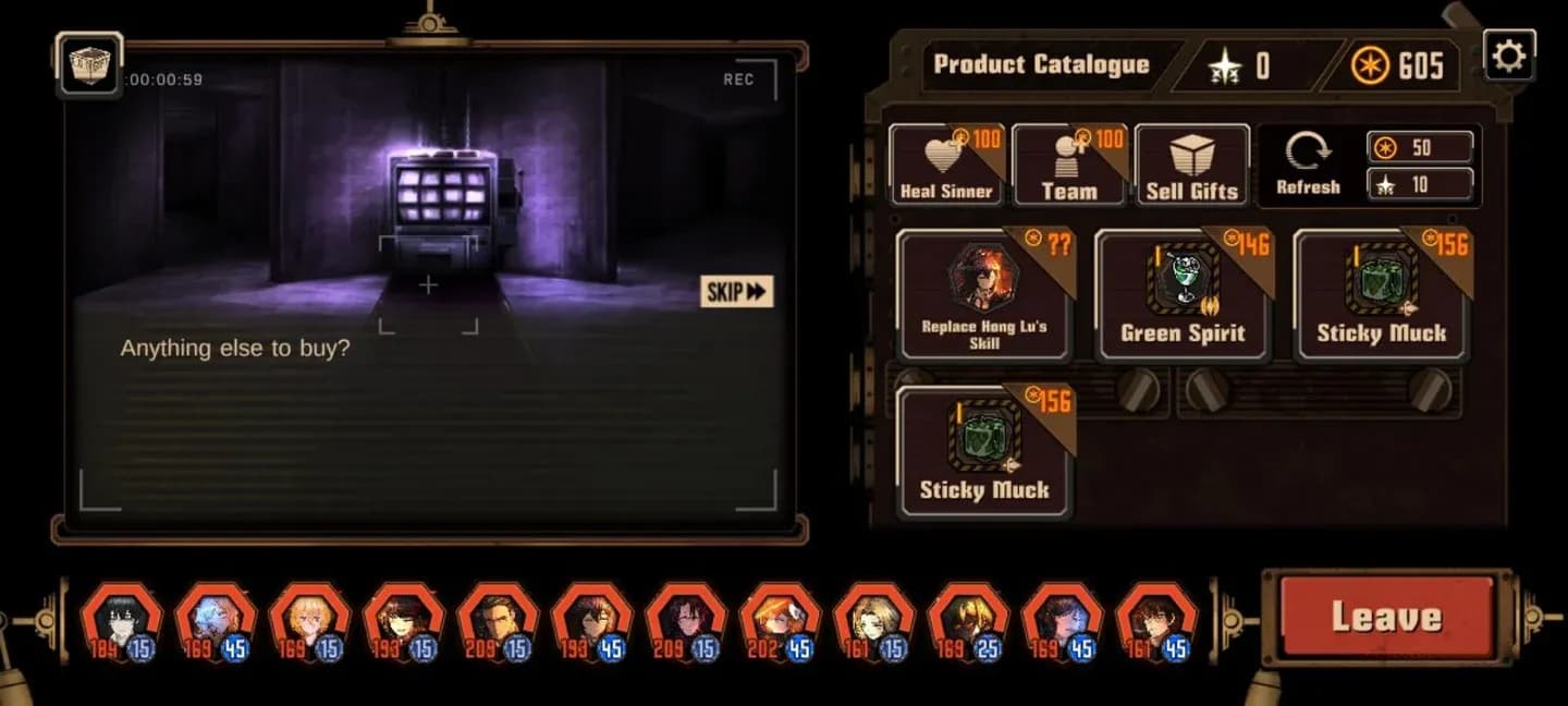 Menu Coût de la boutique en donjon