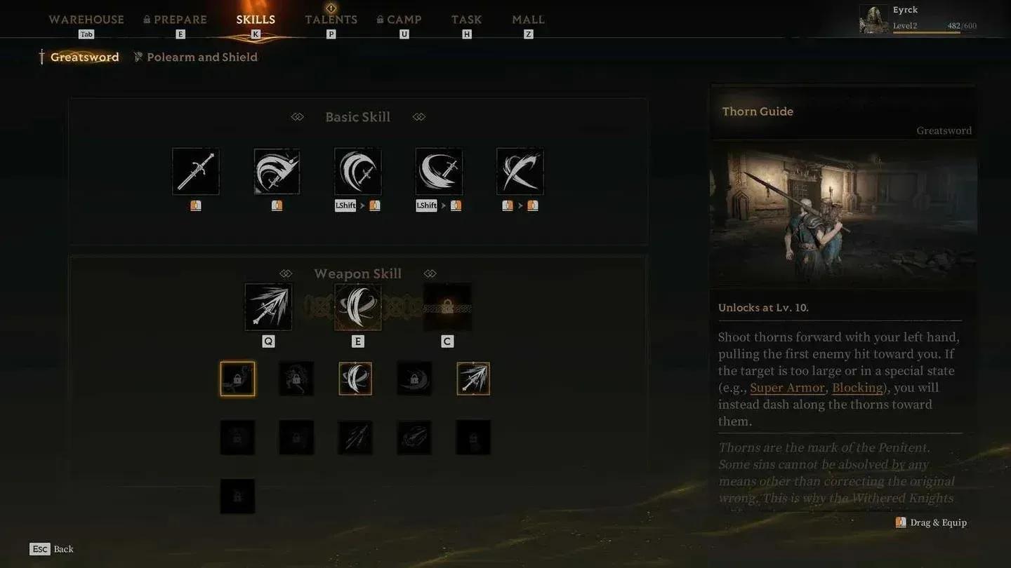 Greatsword skill selection