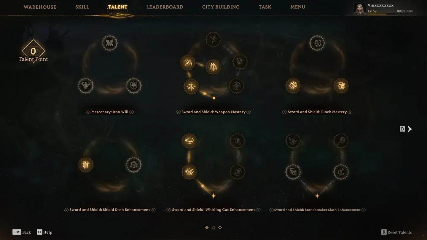 Mercenary skill selection screen