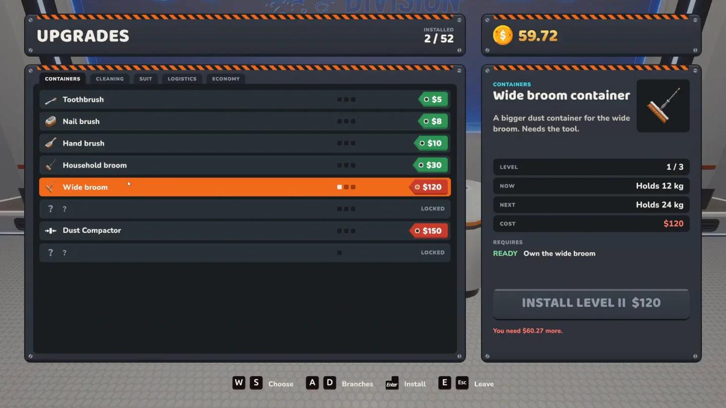 Upgrade Matrix holographic terminal showing five upgrade categories