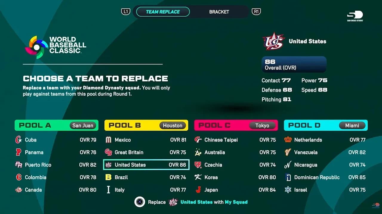 WBC pool selection screen