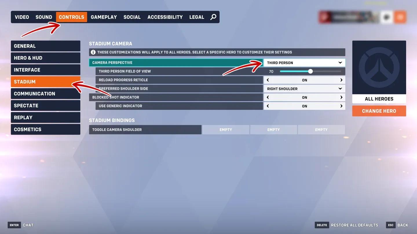 Stadium camera perspective settings