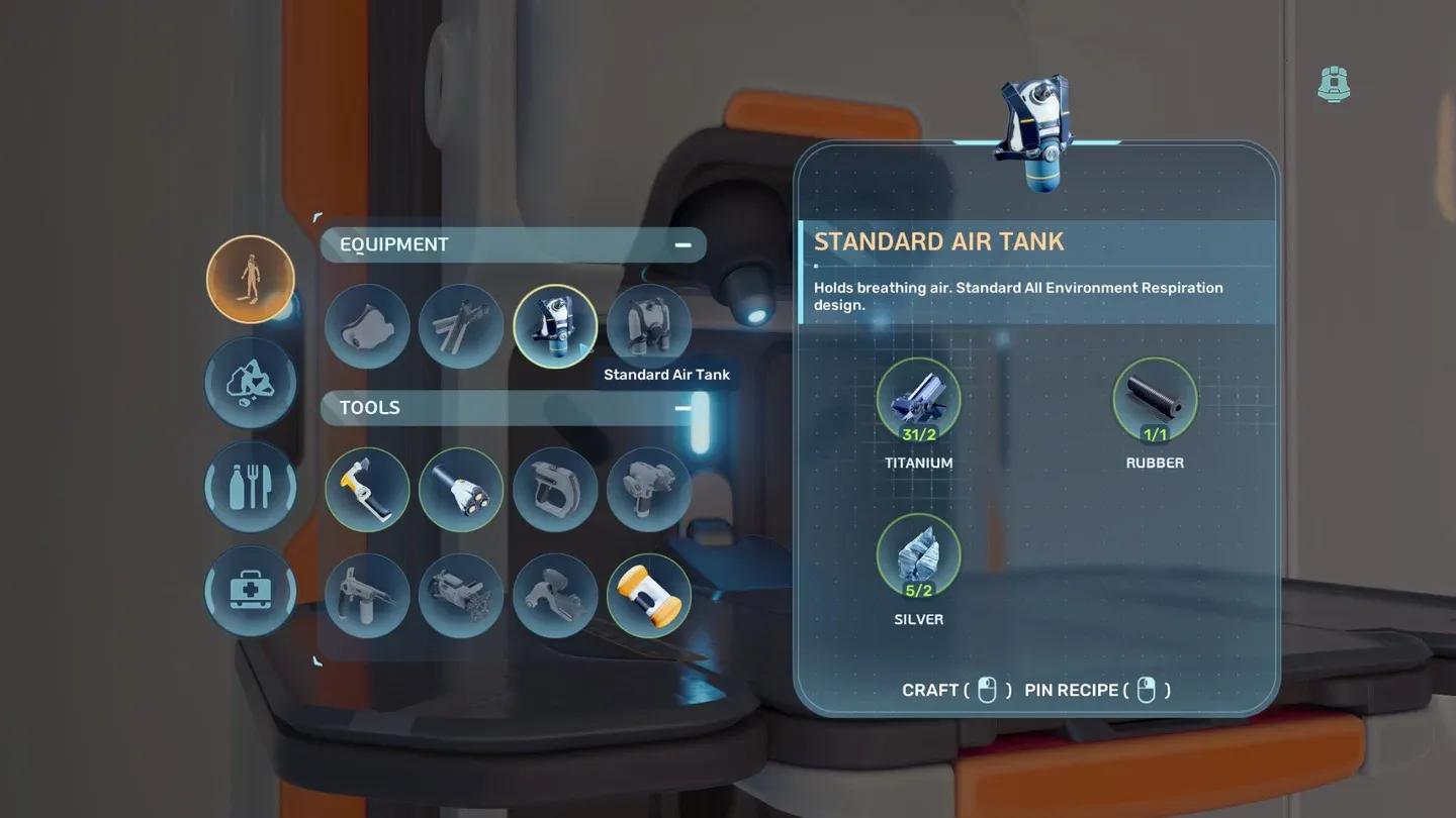 Rebreather crafting recipe screen