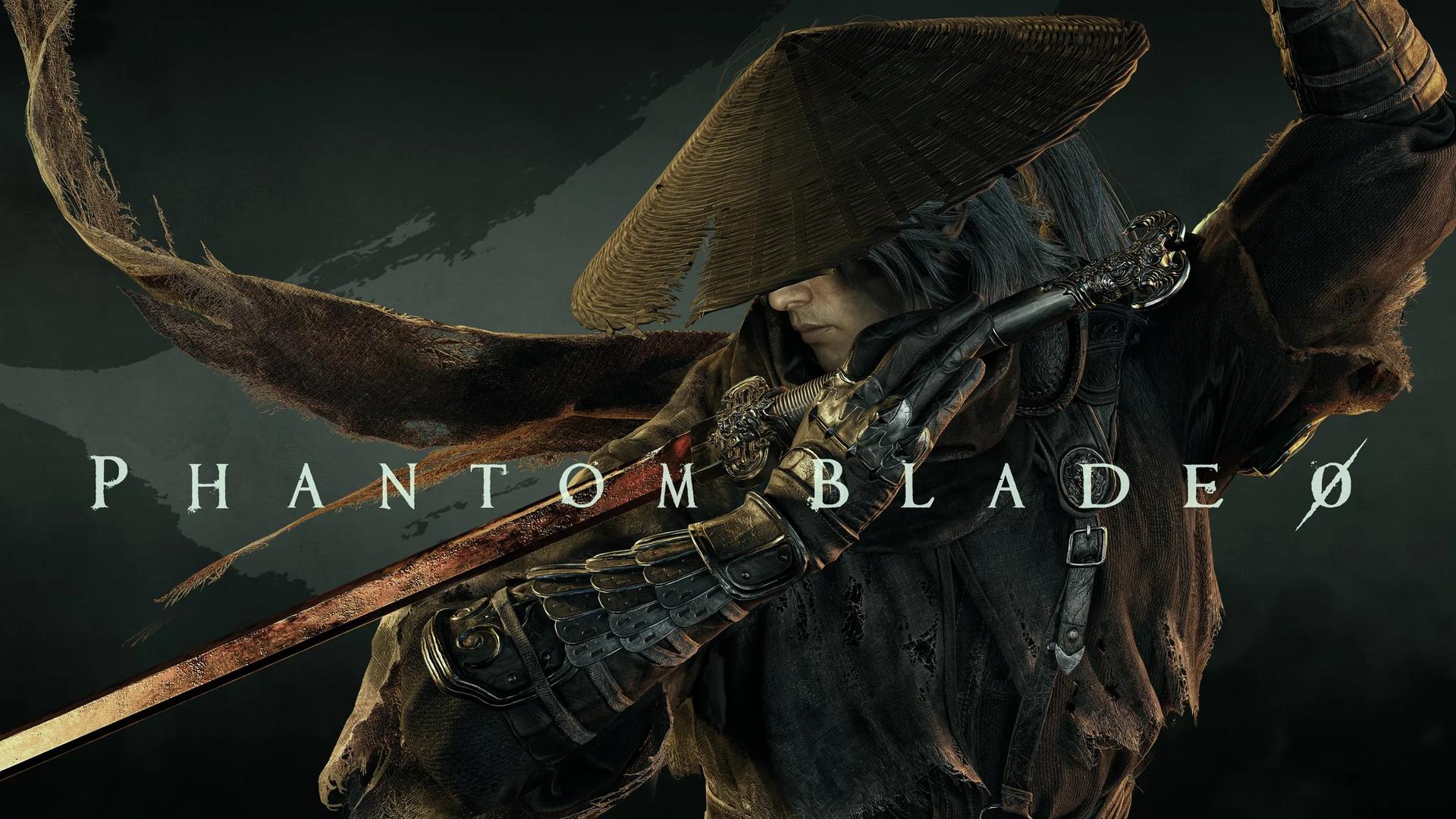 Official key art featuring a masked swordsman in a conical hat holding a red-bladed sword with the game title.
