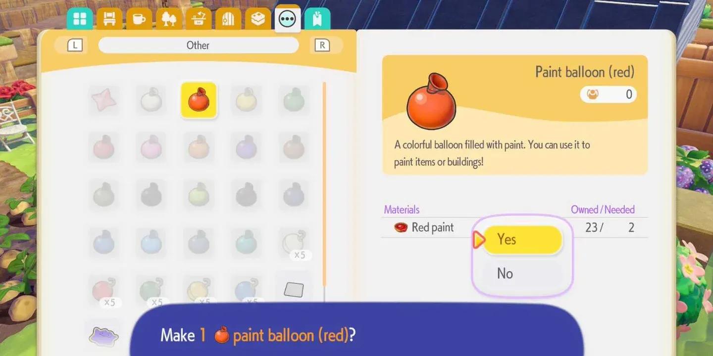 Paint Balloon crafting menu