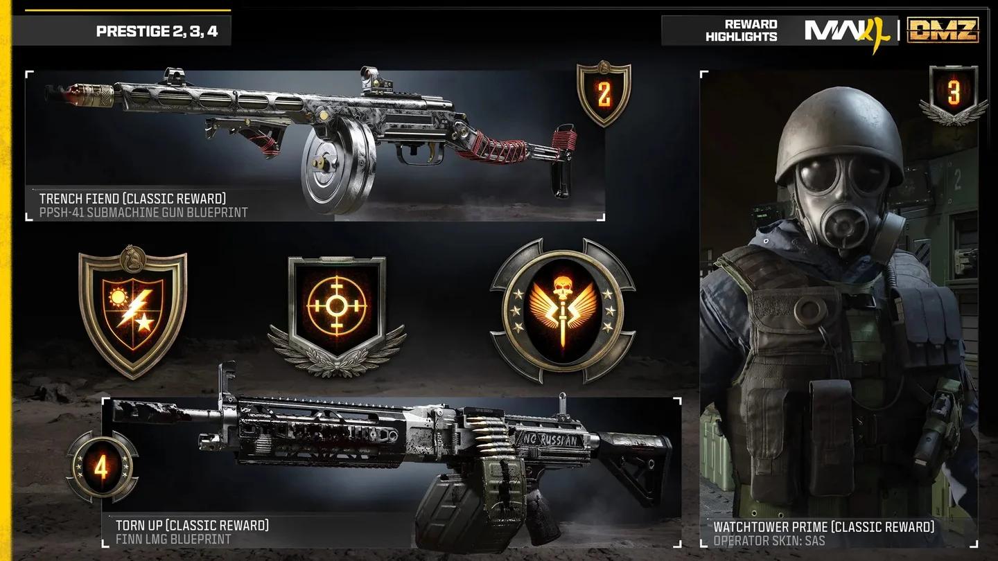 Call of Duty MW4 Prestige Mode selection screen at Level 55