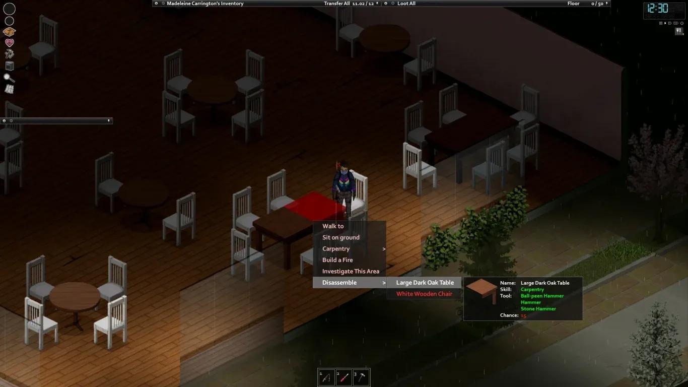 Carpentry skill level screen