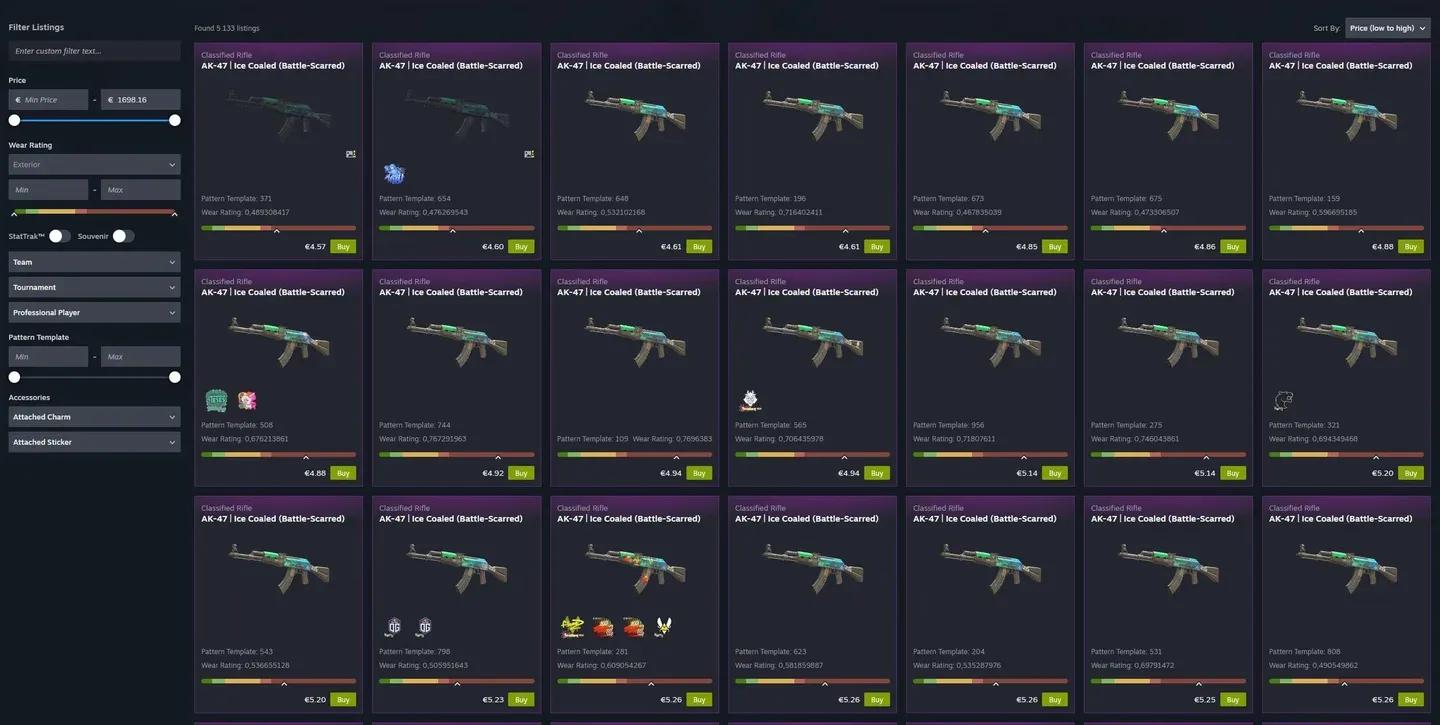 Steam skin marketplace listings