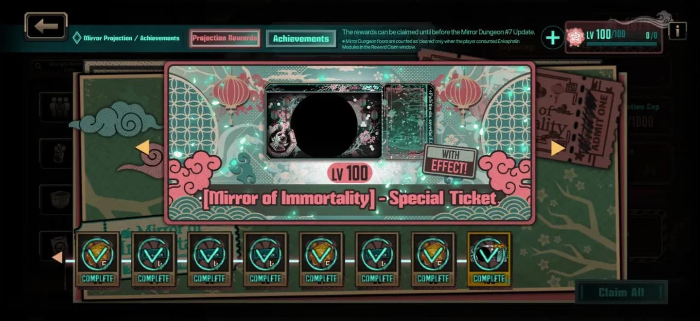 Niveaux de récompense de Projection Miroir