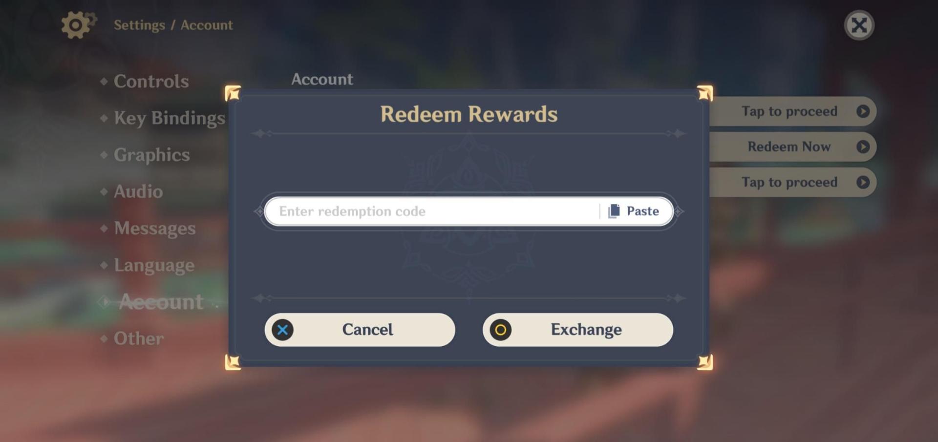 Account settings menu