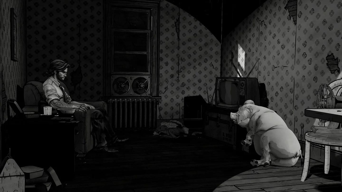 The Wolf Among Us Remastered Noir Mode black-and-white presentation active