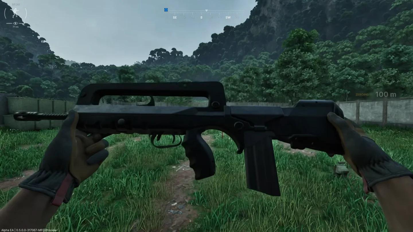 Pantalla de inspección del rifle bullpup FAMAS F1 en Gray Zone Warfare